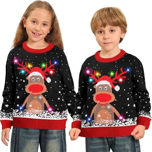 Kouric Pull Moche de Noel Femme Homme,Pull de Noel Lumineux LED,Unisexe Pulls de Noël Drole,Pull Noel Moche Couple Assortis,Pull Noel Famille Hiver Chaud Col Rond