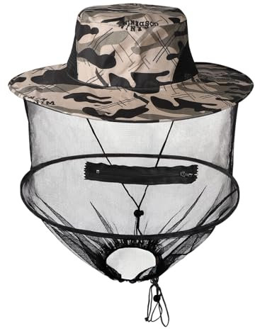 LALAGO Imkerhut, 2 Stück Moskitonetz Hut, Kompakt Faltbarer Hut mit integriertem Moskitonetz, Sonnenhut mit Abnehmbarem, Moskito Kopfnetz Hut, Schnell Trocken Breite Krempe Sonnenschutz(Graue Tarnung)