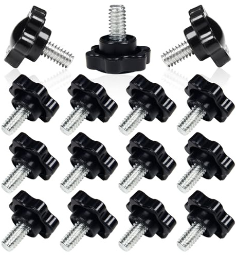 MroMax 15Pcs 1/4-20 x 1/2 Threaded Knurled Thumb Nuts, Black Plastic Knobs Clamping Screws, Grip Knob Screw for Replacing Umbrella Base