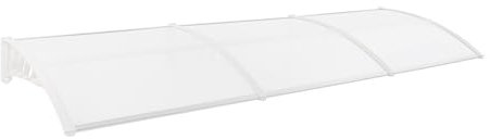 Auvent pour porte d'entrée, 90 x 300 cm, auvent de porte d'entrée pour entrées avant et arrière, abris de vélo, pavillons (transparent et blanc)