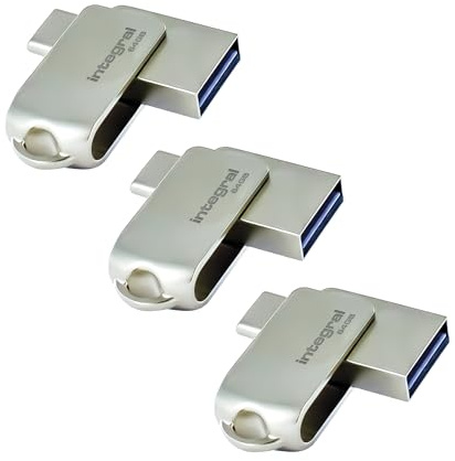 Integral 3Pack 64 Go – Clé USB Dual 3.2 Gen 1 (Type-C et A), Design Rotatif métallique, Rapide et Pratique. Plug & Play. Compatible avec iPhone 15/16, MacBook Pro/Air, iPad Pro.