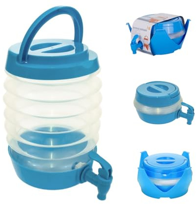 Collapsible Drink Dispenser with Tap, 3.5L/5.5L/7.5L Fridge Water Dispenser, Plastic Water Container/Jug - Cold Cocktails, Beverage, Juice, Portable Bottle for Camping, Party, Home (Blue, 7.5L)