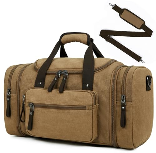 Outplea Bolsa de Viaje Expandible, 35-40L Bolsa de Viaje la Lona con Bolsillo múltiple, Grande Retro Weekender Bolsa de Deporte para Hombre, Khaki