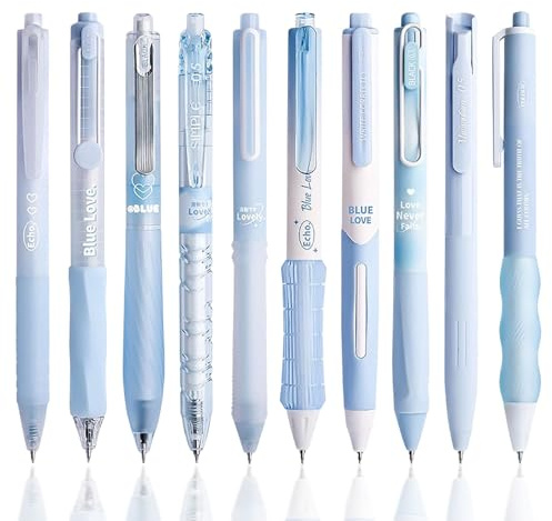MOTIBACK 10Pcs Fine Point Ballpoint Pen Set, 0.5mm Retractable Writing Instruments for Journaling, Office and School Use (Blue)