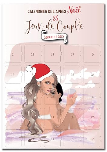Calendrier 25 Jeux de Couple Après Noël, Affiche A3 avec Chevalet, 25 Défis Romantiques et Coquins, Papier Cartonné Rose, 29.7 x 42.0 cm