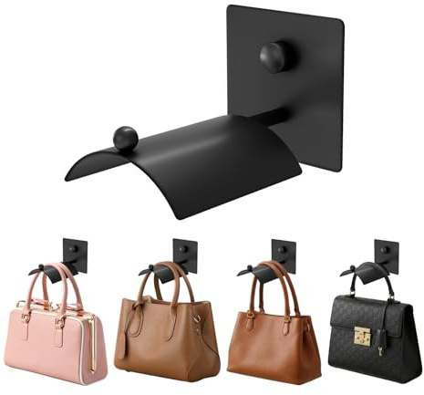 Wall Mounted Purse Organizer for Closet – Arc Handbag Holder Protects Handles & Saves Space, Adhesive or Screw Mount, Purse Hanger for Bedroom, Entryway, Office & Closet Storage / Organization, Black