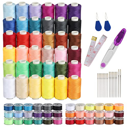 72Pcs Sewing Thread Kits, 36 Colors Sewing Machine Thread, Prewound Bobbins with Case for Brother Singer Janome Overlock Sewing Machine, Home & Travel DIY
