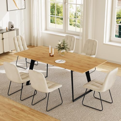 HIPIHOM Tavolo da pranzo con 4-6 sedie, tavolo da pranzo allungabile 130-170 cm, tavolo da pranzo in MDF e struttura in metallo, tavolo da cucina/tavolo da pranzo per 4-6 (1 tavolo da pranzo + 6 sedie