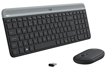 Logitech MK470 Slim Combo Kabelloses Tastatur-Maus-Set, 2,4 GHz Verbindung via Nano-USB-Empfänger, 10 m Reichweite, 18-Monate Batterielaufzeit, PC/Laptop, Belgisches AZERTY-Layout - offwhite/Weiß