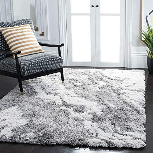 SAFAVIEH Horizon Shag Collection Accent Rug - 4' x 6', Grey & Ivory, Non-Shedding & Easy Care, 2-inch Thick Ideal for High Traffic Areas in Entryway, Living Room, Bedroom (HZN890F)
