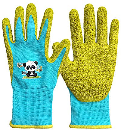 QEARSAFETY - Guanti da giardinaggio per bambini da 7 a 9 anni, palmo in gomma per resistenza all'acqua e allo sporco, blu
