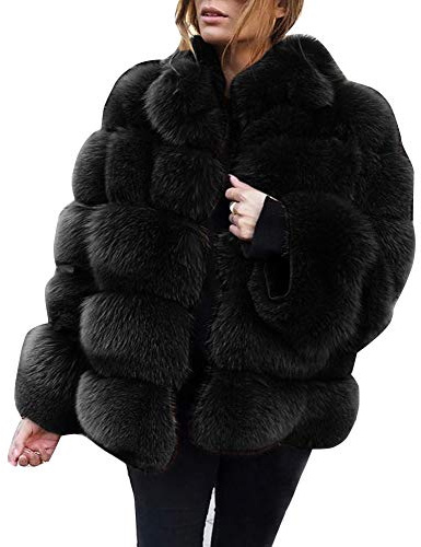 YAOTT Donna Cappotto cardigan invernale con cappuccio de Fluffy di lusso Pelliccia ecologica Giacche Calde Capispalla Cappotto Parka Taglia Grossa Anorak Nero M