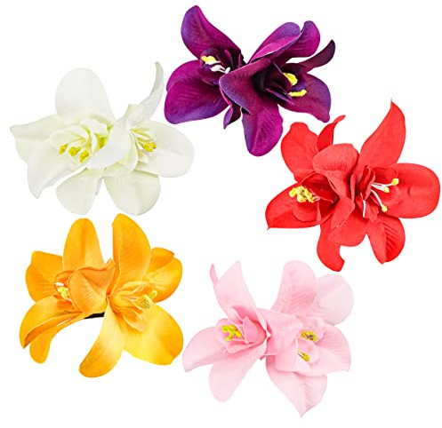FERCAISH Blomma hårnål, konstgjord tropisk blomma hårklämma för havssemester, brud hårtillbehör, 5 färger hawaiiansk blomma orkidé hårnål för kvinnor och flickor