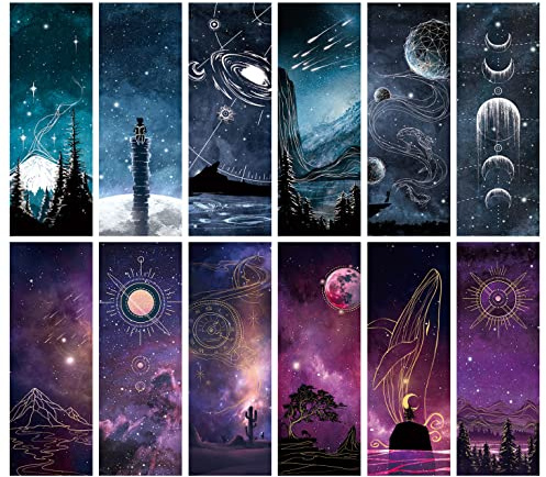 Anseal Cool Space Starry Night Bookmark, Bookmarks for Book Lovers, Bulk Bookmarks for Men, Unique Book Mark for Boys, Girls, Students, Classroom Gifts, School Prize, Reading Present