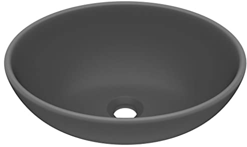 vidaXL Lavabo de Lujo Ovalado Tocador Montado Encima Piedra Vasija Aseo Indoro Cocina Garaje Fácil de Limpiar Cerámica Gris Oscuro Mate 40x33 cm