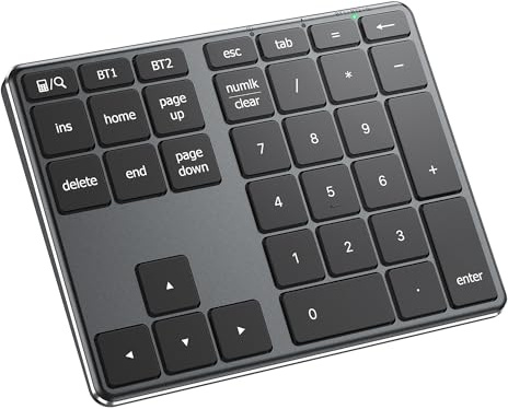 iClever Teclado Numérico Inalámbrico, Teclado Numérico Bluetooth 5.1 Multi-Dispositivo con Carga USB-C, Compatible con Mac/PC/Móvil