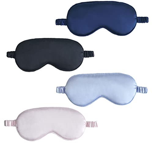 VIKSAUN 4 Pack Sleep Mask, Silk Eye Mask, Super Soft Eye Masks with Adjustable Strap, Lightweight Comfortable Blindfold, Perfect Blocks Light for Night, Travel, Nap, Meditation (4 Pack)