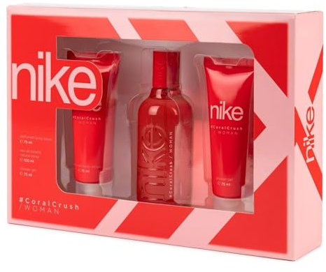 NIKE - Coral Crush Colonia 100 ml + Gel de Baño 75 ml + Crema Corporal 75 ml, Estuche de Regalo Mujer, Eau de Toilette Natural y Femenina, Aroma Floral Afrutado, Fragancia Dulce, Intensa y Duradera