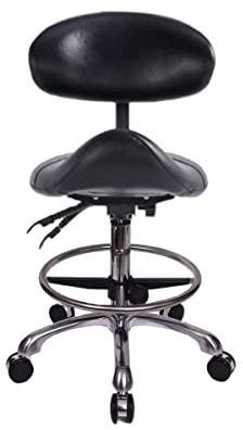MWOSEN Saddle Stool Chair with Backrest and Foot Ring, Ergonomic Rolling Esthetician Seat for Salon, Tattoo Shop, Spa, Facial lash Home, Dentist Clinic, Esthetician Chair, Black