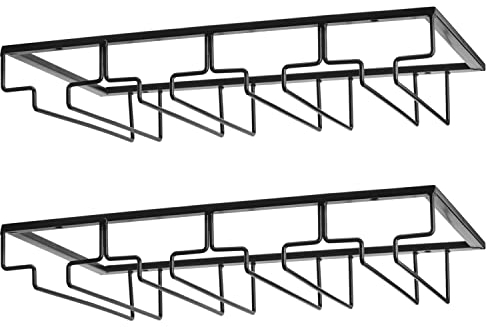 FOMANSH Support pour verres à vin – Porte-verres à pied à suspendre sous une armoire en métal avec vis, support de rangement en fer inoxydable avec 4 rangées pour cuisine, bar, restaurant, noir