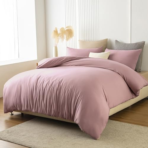 Soifox Bettwäsche 200x200 Rosa - weich und angenehm bügelfrei & knitterfrei Bettbezug 200 x 200 Set mit 80x80 cm Kissenbezug 2er Set Bettwasche mit Reißverschluss