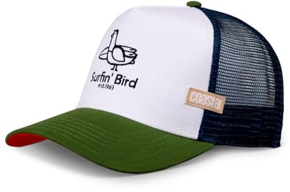 Coastal Surfin' Bird Blanco Verde Oliva Gorra de Camionero Ajustable
