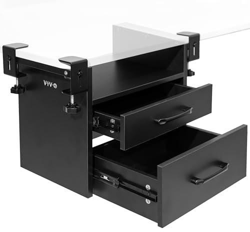 VIVO Corner Clamp-on Under Desk Drawer and Shelf System, Office Accessory Holder for Supplies, Gaming Devices, and More, Multi-Level Storage, Workstation Organizer, Black, DESK-DR3C