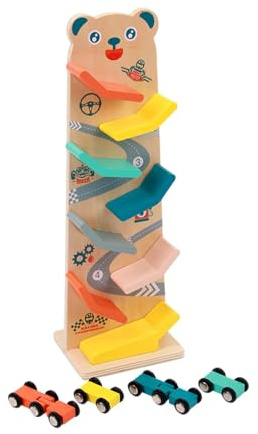 Oshhni Rampa de Juguete para Coche, Juego de vehículos de Carreras, Juguetes Montessori, Suministros para Fiestas, Mini Coche de Madera, Juguete con rampa