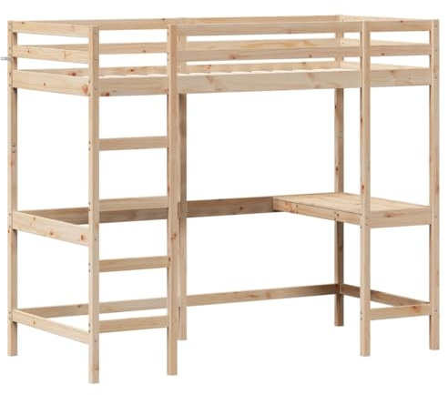 vidaXL Hochbett mit Schreibtisch, Bett für Kinder ab 6 Jahren, Stockbett mit Sperrholzlatten, Etagenbett Kinderbett, 90x200cm Massivholz Kiefer