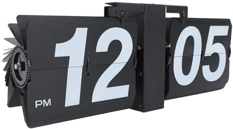 Greensen Flip Clock Retro Minimalist Table Clock Battery Operated Folding Clock Large Numbers Creative Flip Clock 12H Small Desk Clock for Home Office Decoration (All Black)