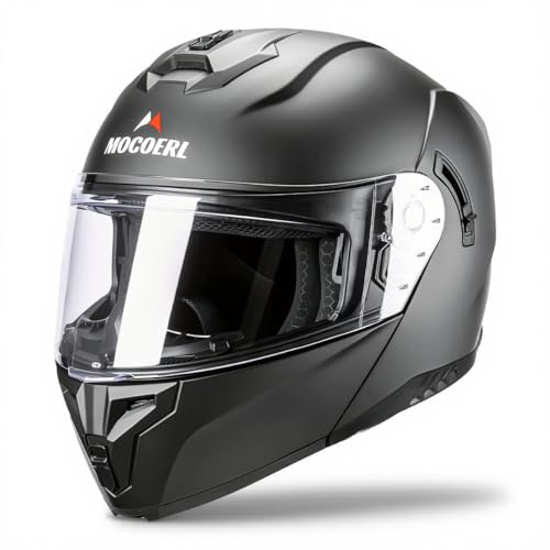 MOCOERL-Casco moto, casco apribile, casco integrale per uomo e donna con protezione per il mento rinforzata, doppia visiera, certificazione ECE 22.06, nero opaco (S)