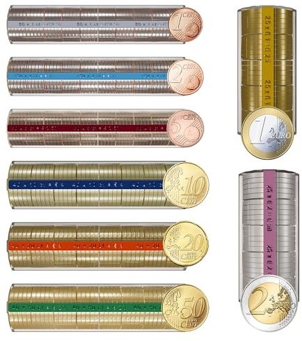 DESK GLOBAL Blister Monete Confezione da 80 Cartucce - Classificatore di Monete per Euro e Centesimi - Porta Monete Omologate e Rinforzate (10 Blister per Moneta)