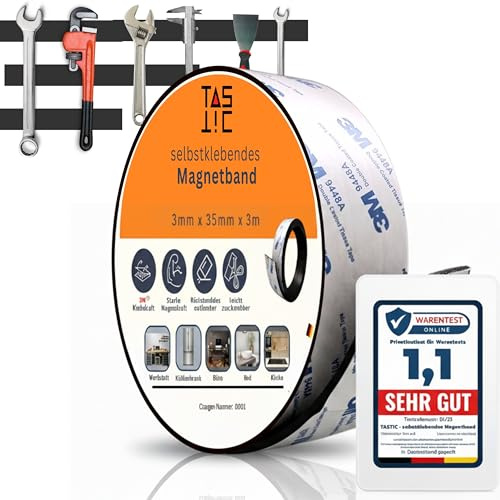 TASTIC - Nastro magnetico autoadesivo – 3 mm x 35 mm x 3 m – Nastro magnetico autoadesivo extra spesso e extra largo – Il nastro è magnetico, altamente adesivo e ritagliabile