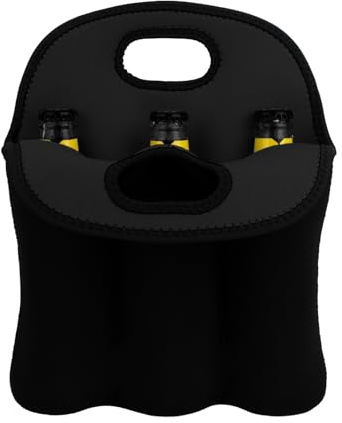 Aspire 6 Bottles Beer Can Carrier Tote Neoprene Bottle Cooler Bag, 6 Beer Bottle Holder Bag with Handle- Black