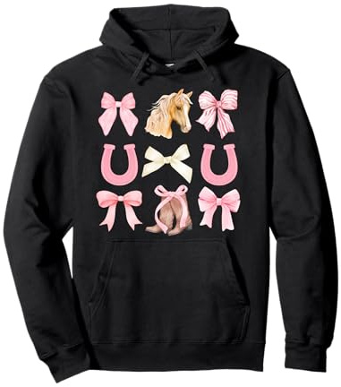 Western Girl Country Rodeo Pink Cowgirl Horse Coquette Bow Pullover Hoodie