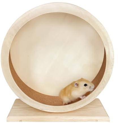 Hamsterhjul, tyst användning, robust design, träning för små djur, hamsterhjul, 25 – 25 cm naturligt trä, effektivt och lätt att använda för gerbils och andra husdjur.