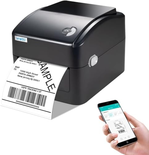 vretti Bluetooth termisk skrivaretiketter, 4x6 trådlös | Paket och småföretag hemma, kompatibel med Colissimo och UPS, med inomhuspapper, USB och Bluetooth