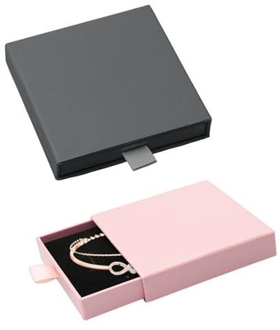pawpoem 2 pcs Confezione Regalo per Gioielli Scatole Regalo, Scatola per Gioielli, Rosa e Nera, 9x9x1,7 cm, Porta Collane, Porta Orecchini, Anelli, Bracciali, Confezione Regalo Raffinata e Sicura