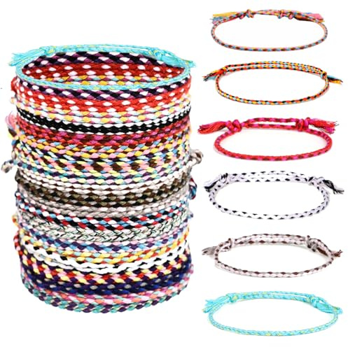 VLYX 30 Bracelets d'Amitié Tissés et Réglables à la Main avec Pompons Colorés, Bracelets en Corde de Coton pour Femmes, Hommes et Adolescents