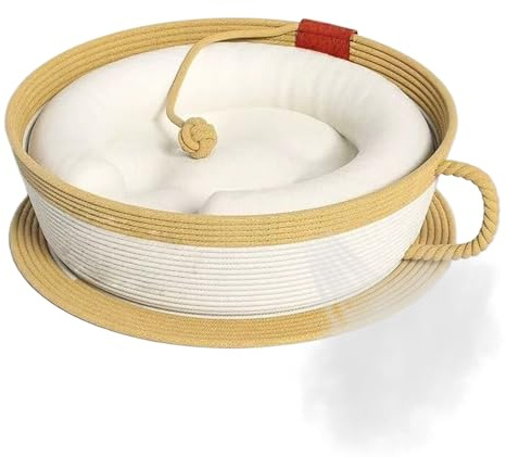 Protoence Panier pour Chat | Griffoir Panier Forme Tasse Café,Lit en Corde De Coton Tressé Douillet pour Chat,pour Bureau Fenêtre Voiture Chaise Canapé Table Maison Noël Hiver Jeu Sommeil Intérieur