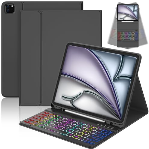 CC Store Teclado para iPad Air 13 Pulgadas M3 2025/M2 2024, iPad Pro 12,9 Pulgadas 6/5 Gen, Teclado Bluetooth magnético extraíble con iluminación de 7 Colores y Soporte para lápiz,distribución QWERTZ