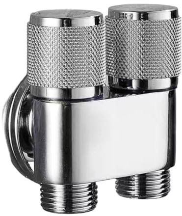 MeevrgR Eckventil aus Messing mit Doppelauslass und Dreifach-Anschluss-Verteiler, unabhängige Schaltersteuerung für Toilette, Waschmaschine und Schlauch, kompaktes Design in Grau, A-Silber
