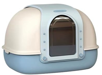 djurtoalett Täckt kattsandlåda for inomhuskatter, stor sluten kattlåda som motverkar stänk, enkel att rengöra och montera, inklusive skopa matta Standard kattlådor(Blue)