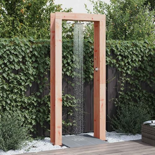 LoogCape utomhusdusch 226 cm i massivt dubglashträ och rostfritt stål väderbeständigt höjdjusterbart vridbart duschhuvud för trädgård, pool, spa, bubbelpool, jacuzzi, uppställningspool, tillbehör