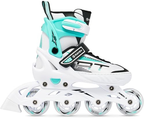 RAVEN Profession Inlineskates Inliner für Kinder und Erwachsene OPTIONAL 2in1 mit Schlittschuhen verstellbar (White/Mint ohne Kufen, 31-35 (20,5cm-23cm))