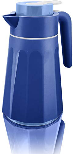 Thermoskanne 1 Liter (Blau) | Isolierkanne groß | Kaffeekanne thermo | Pumpkanne mit Glaskolben | Thermokanne isoliert | Isokanne | Pumpthermoskanne mit Pumpe | Teekanne thermo