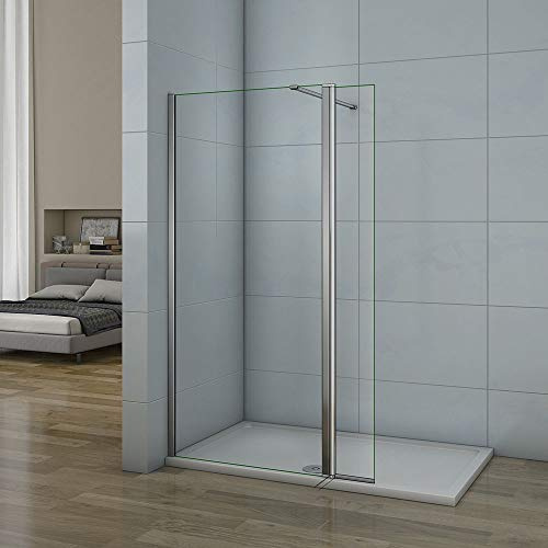 AICA paroi de douche pivotante 50x200cm+30x200cm avec une barre stabilisateur paroi latérale à l'italienne