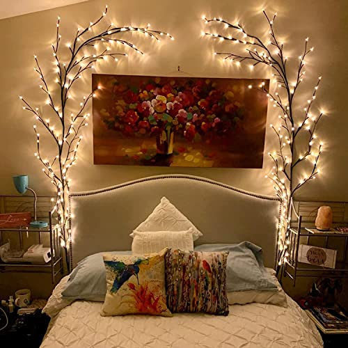 GOESWELL Willow Vine Twig Wall Lights: 7.5FT 144 LED Willow Branches Tree Light Flexible DIY - Twig Vine Lights Mains Powered Willow Vines for Bedroom Living Room Christmas Home Decor (No Remote)