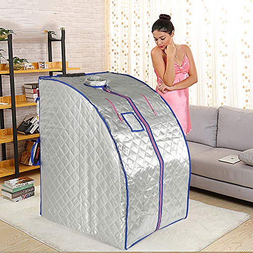 XUANYU Bärbar infraröd bastu 1 000 W mobil mini hembastu värmekabin sittbastu bastu familjebastu, 5 färger, ca 70 x 80 x 98 cm (silver)