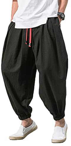 shownicer Jogging Hommes Pantalon de Sport Jogger Homme Survêtement Pantalon Sarouel Ample Décontracté Baggy Harem Bermudas Taille Elastique Large Pantacourt A Noir XXL
